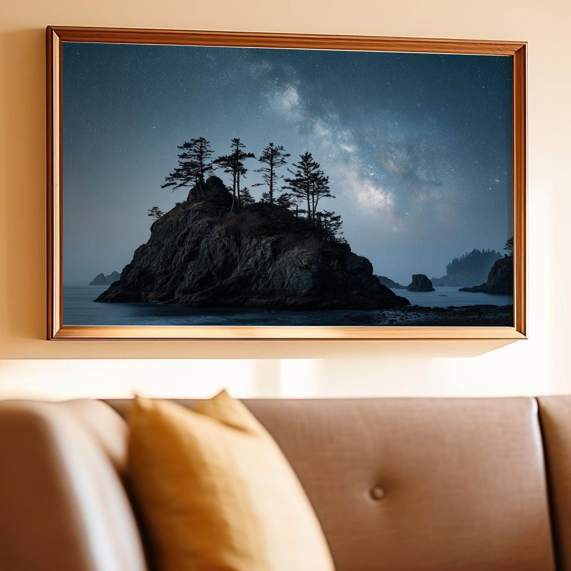 Enchanting Starry Night Over Rocky Island Wall Art