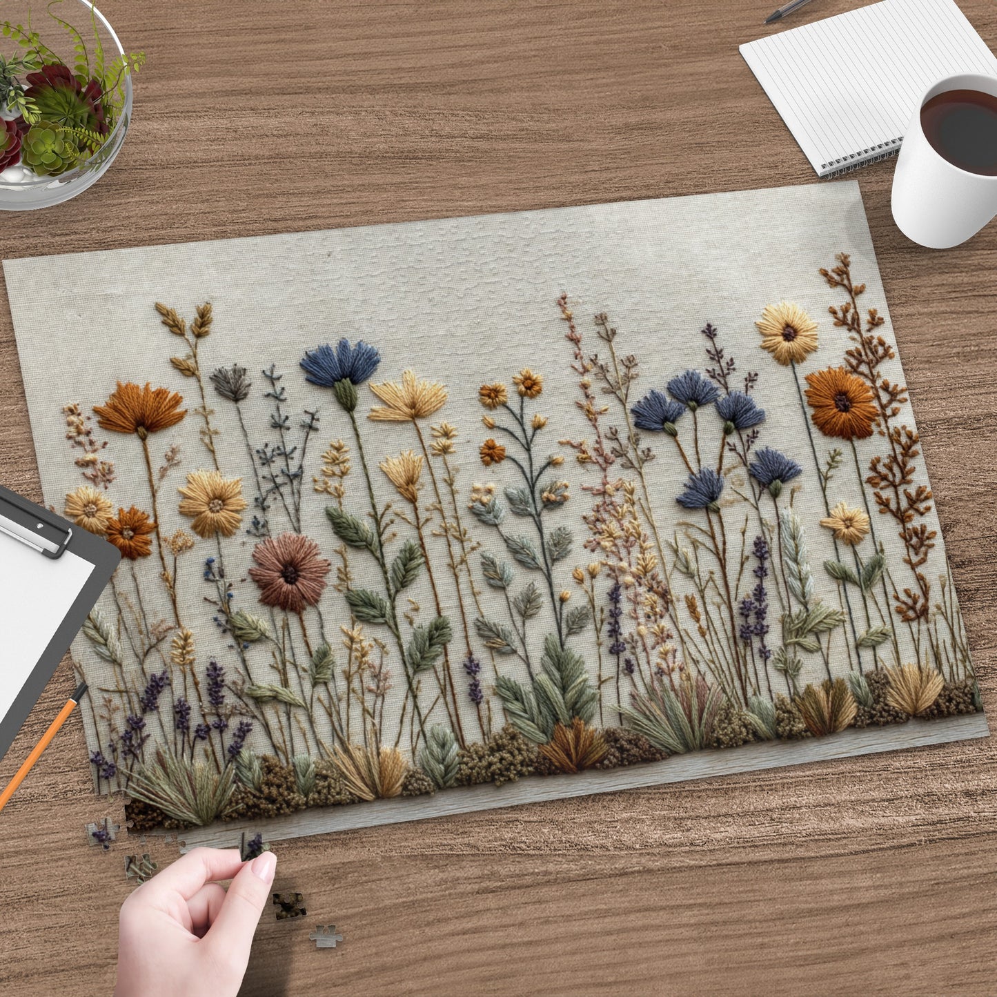 Embroidered Floral Landscape Tablecloth for Home Decor