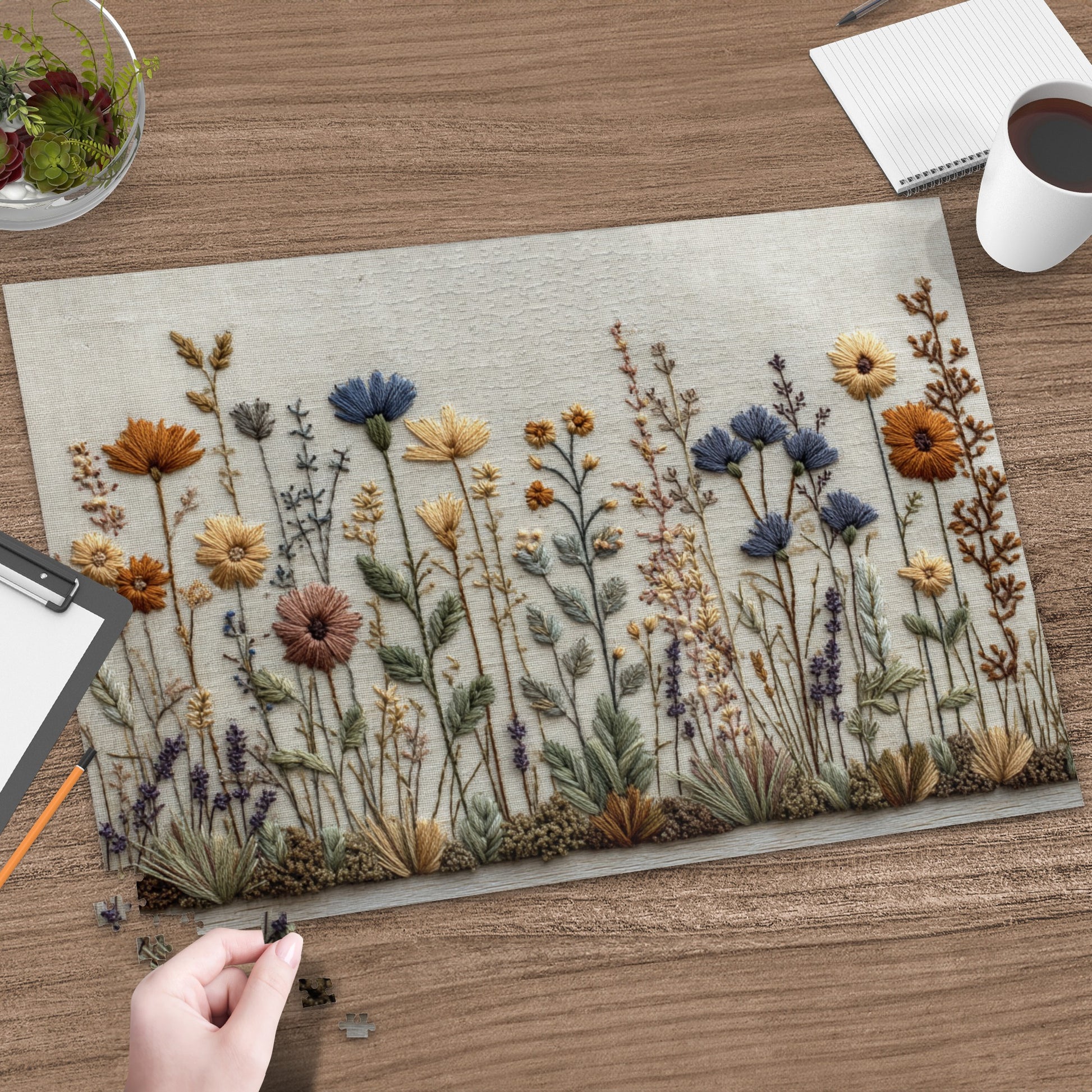 Embroidered Floral Landscape Tablecloth for Home Decor
