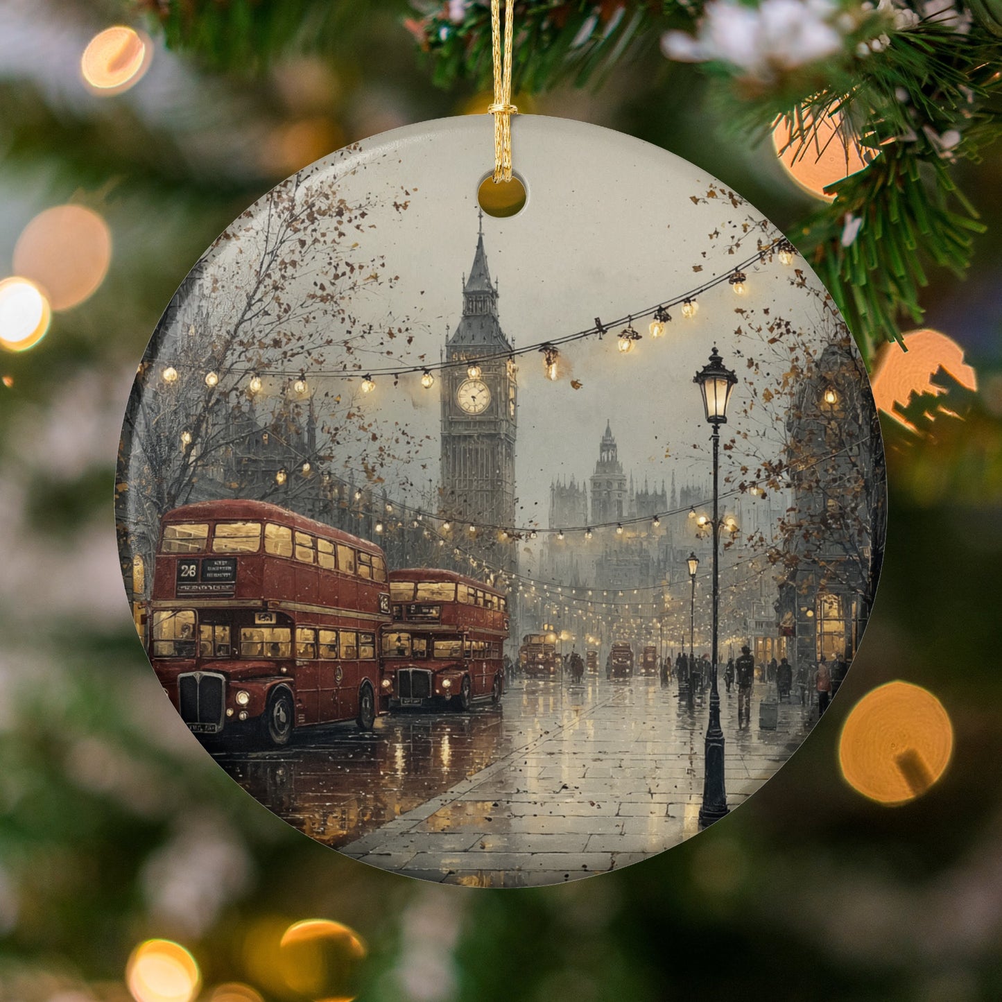 London Winter Scene Ornament for Festive Decor
