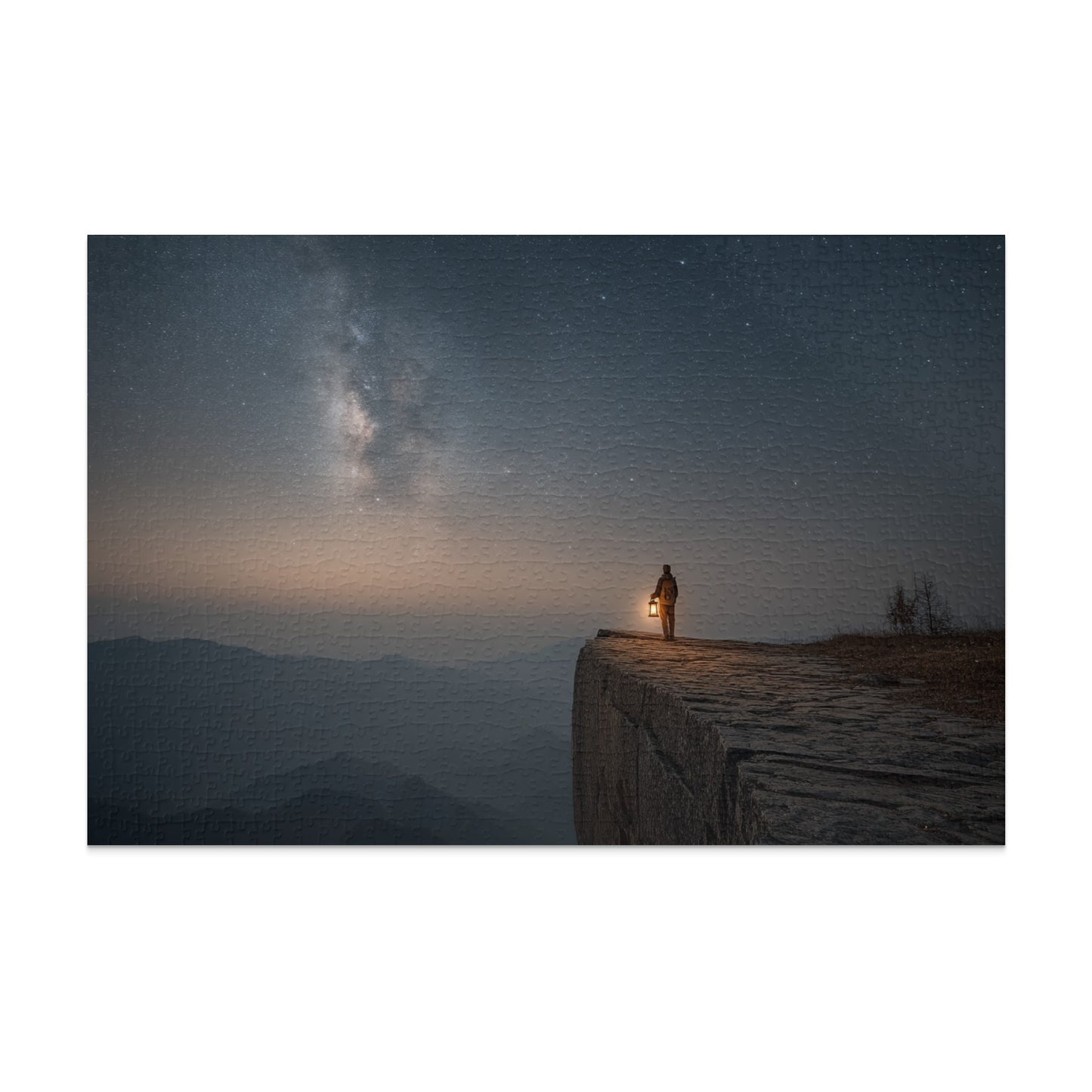 Starry Night with Lantern on Cliff Poster