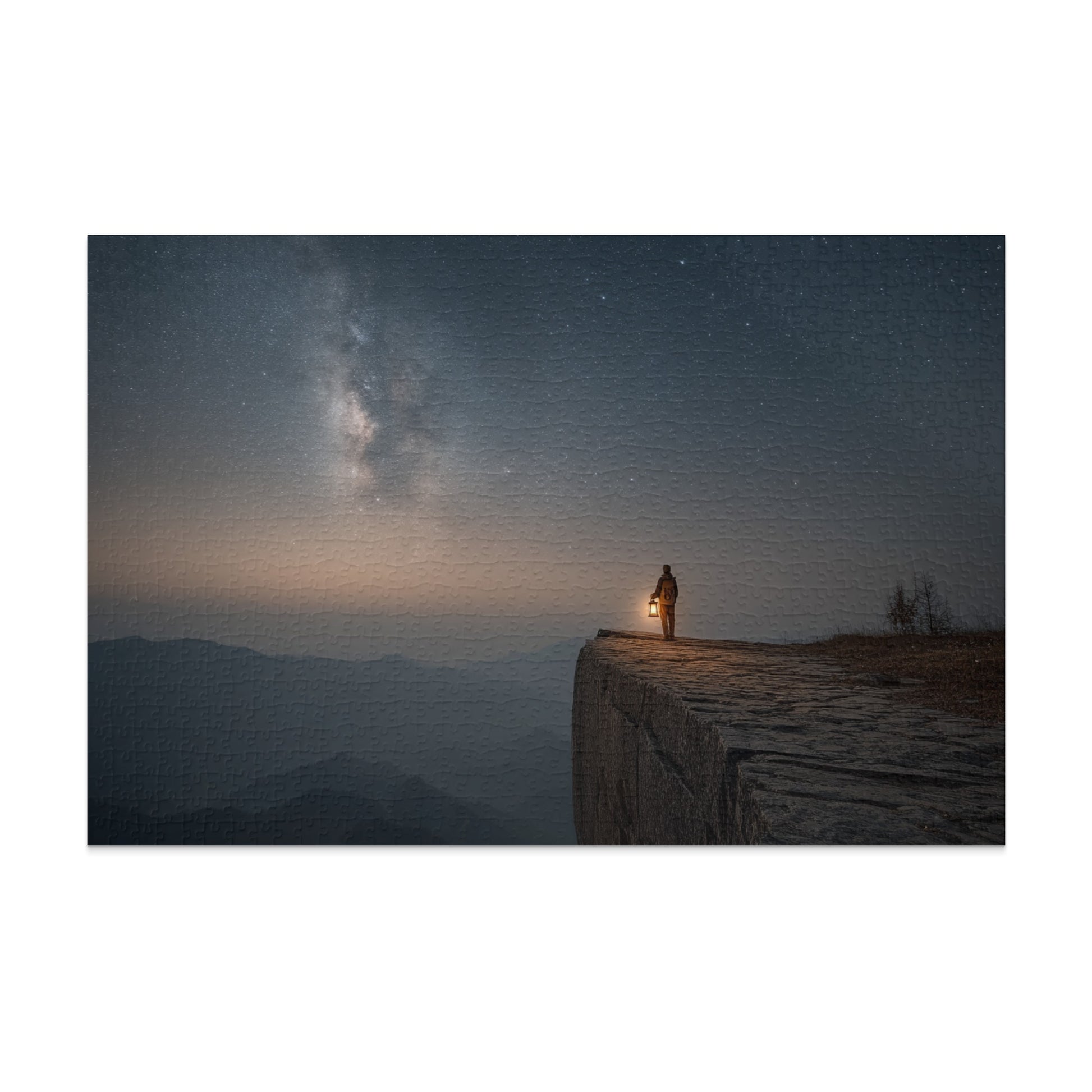 Starry Night with Lantern on Cliff Poster