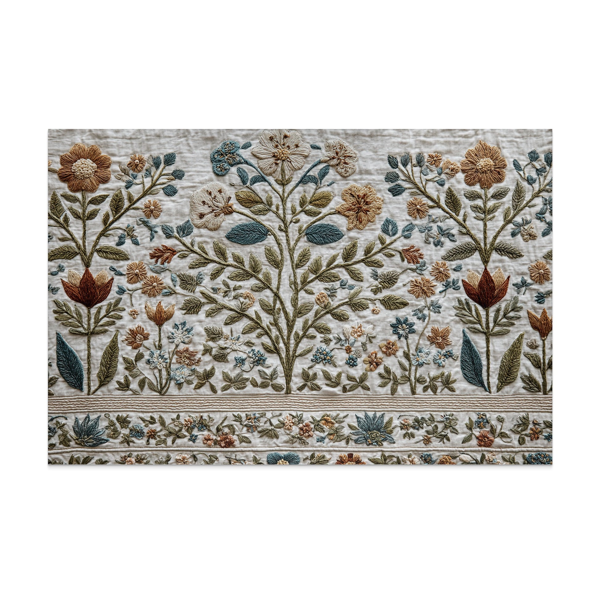 Embroidered botanical tree flower design textile art product type