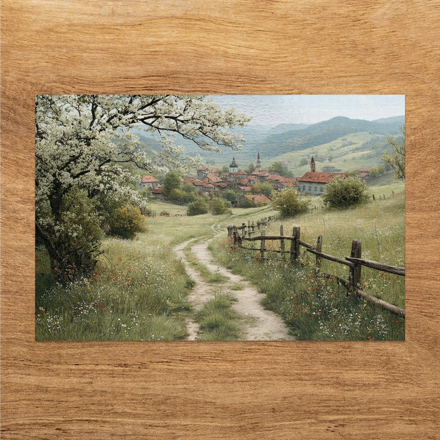 Serene Countryside Pathway Leading to Village Puzzle