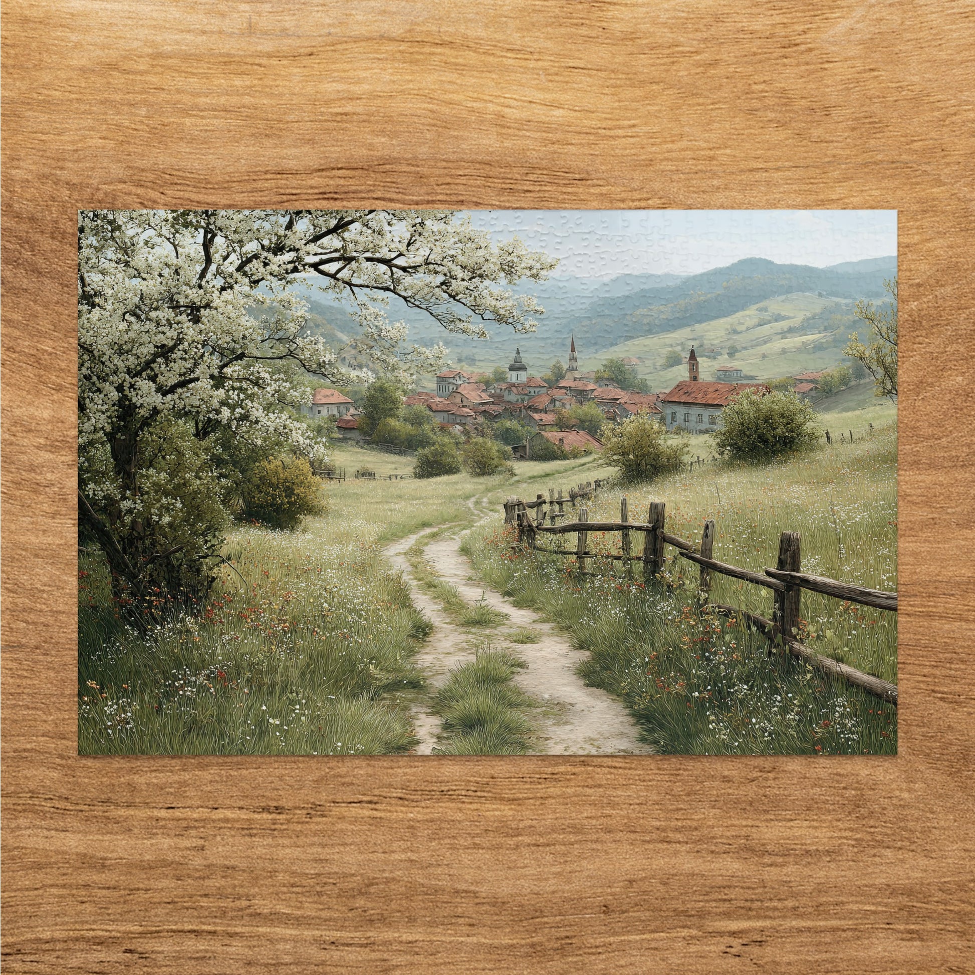 Serene Countryside Pathway Leading to Village Puzzle