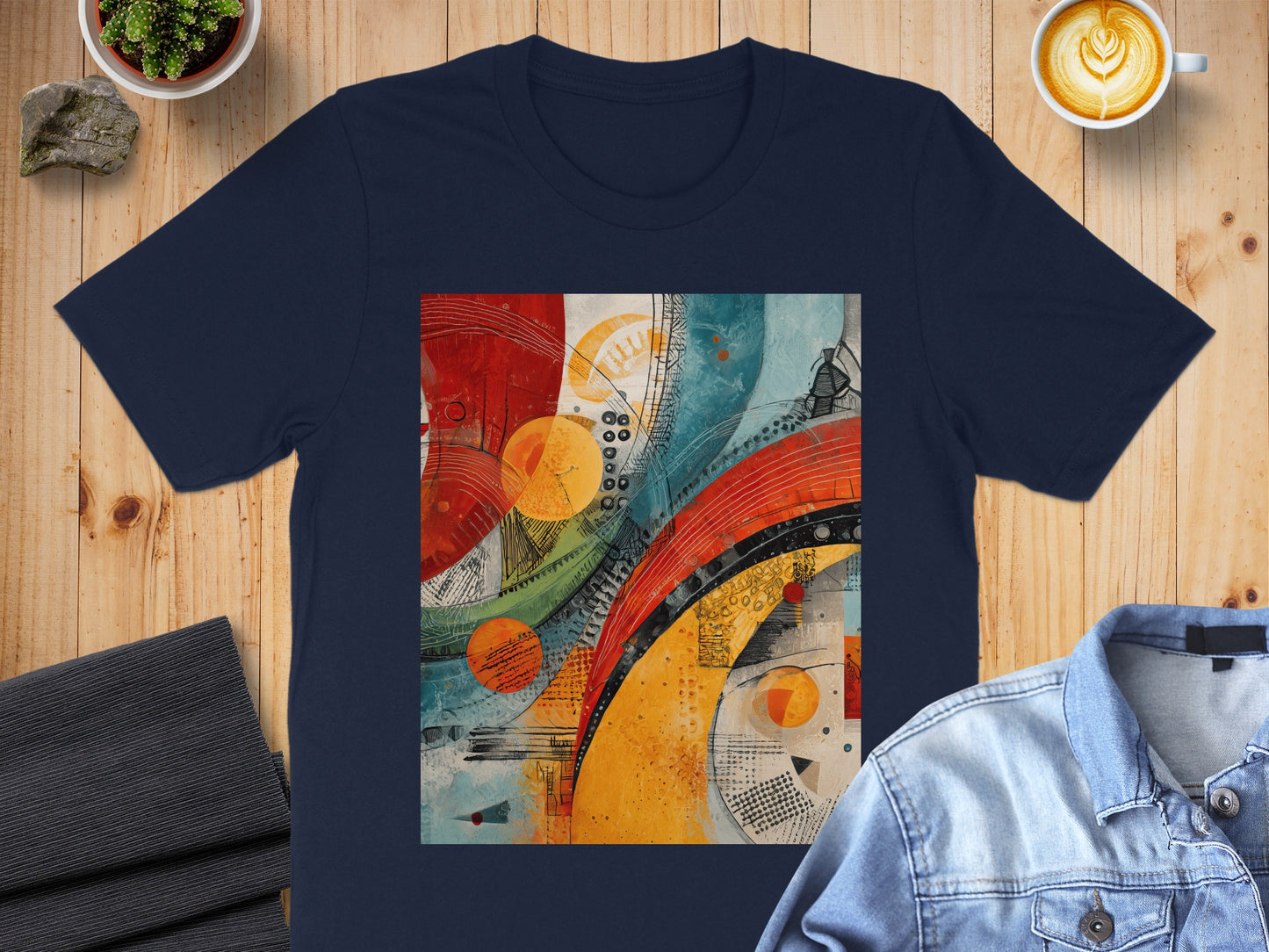 Vibrant Abstract Geometric Art Circles Lines Shapes T-Shirt