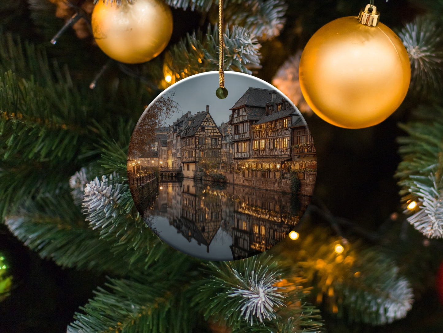 Charming Festive Holiday Town Scene Ornament