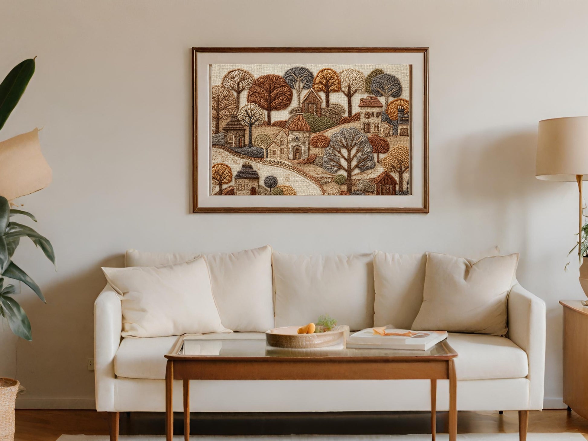 Rustic Landscape Embroidered Wall Art for Living Room Decor