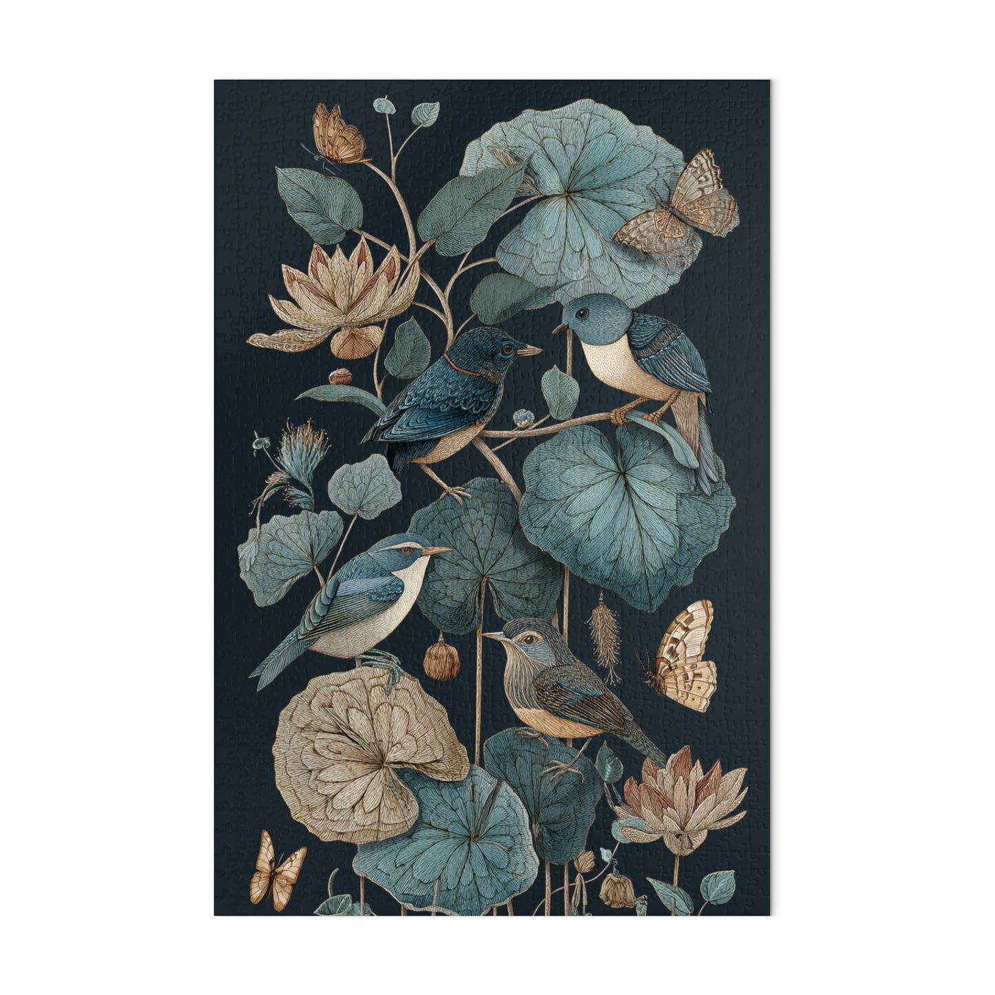 Botanical Birds and Lotus Blossoms Artwork