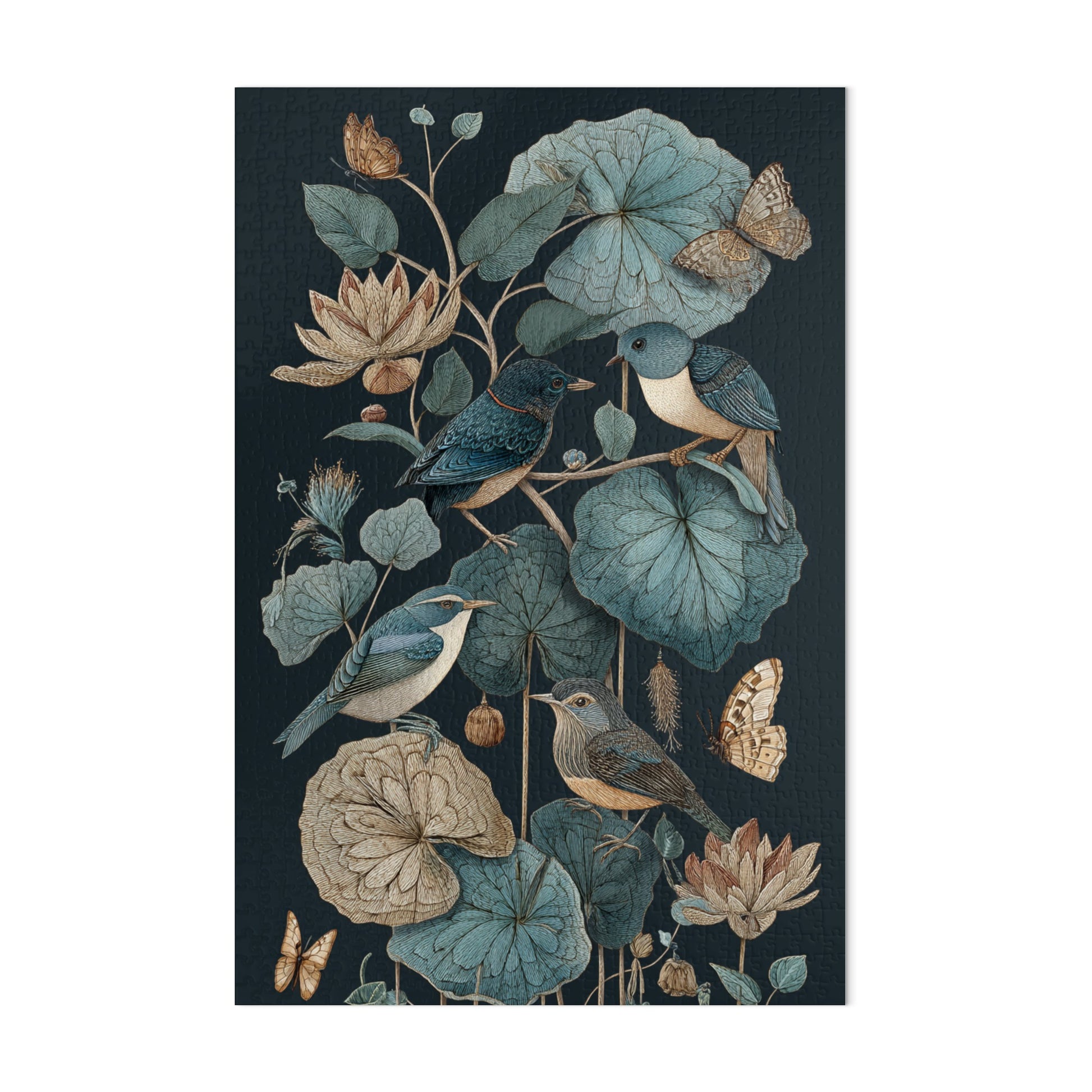 Botanical Birds and Lotus Blossoms Artwork