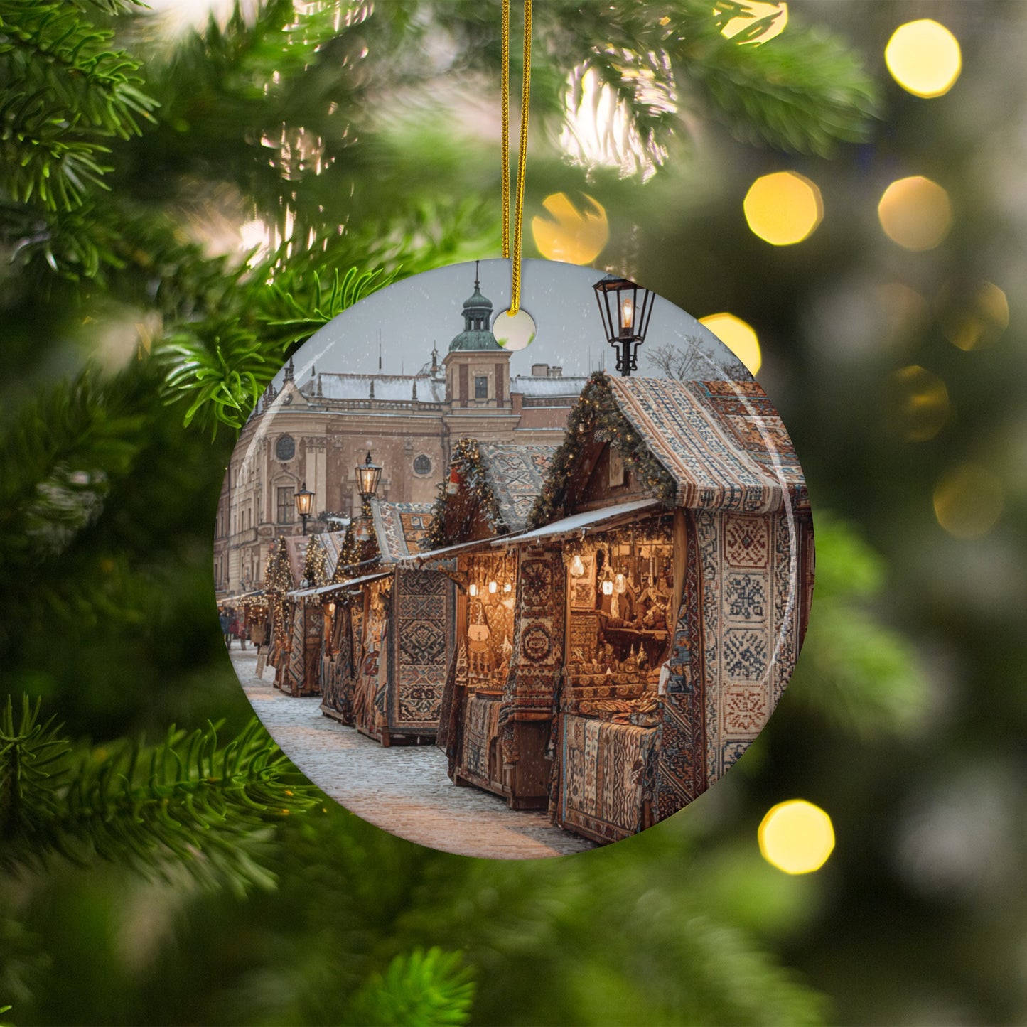 Beautiful Christmas Market Scene Ornament