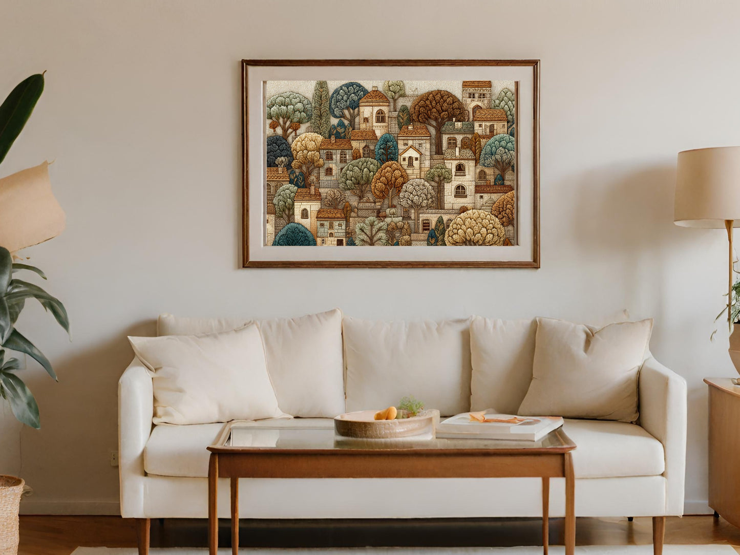 Colorful Rustic Village Wall Art for Living Room Decor