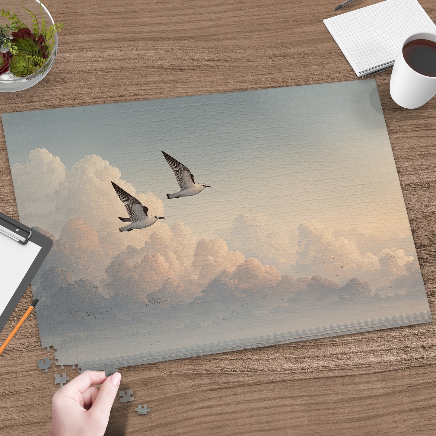 Soaring Birds Over Serene Sky Jigsaw Puzzle