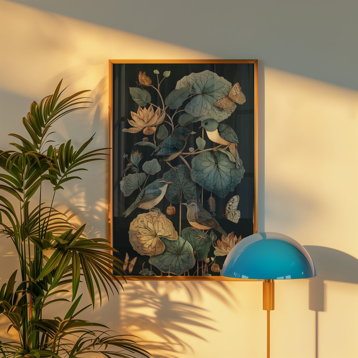 Elegant Botanical Print Wall Art with Birds and Leaves