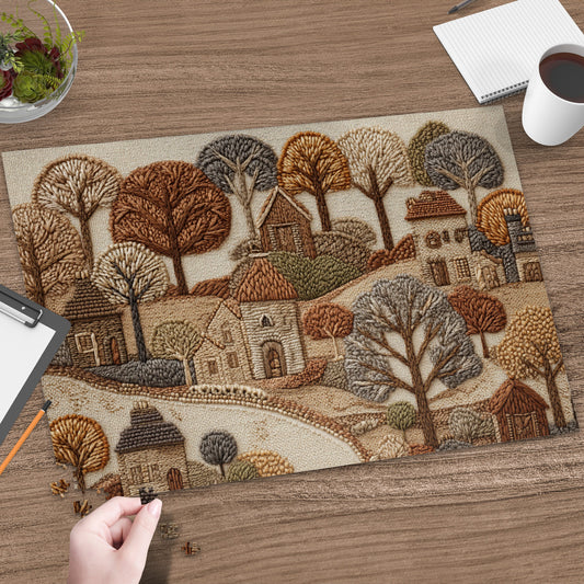 Autumn Tree Village Graphical Crafted Decor Art