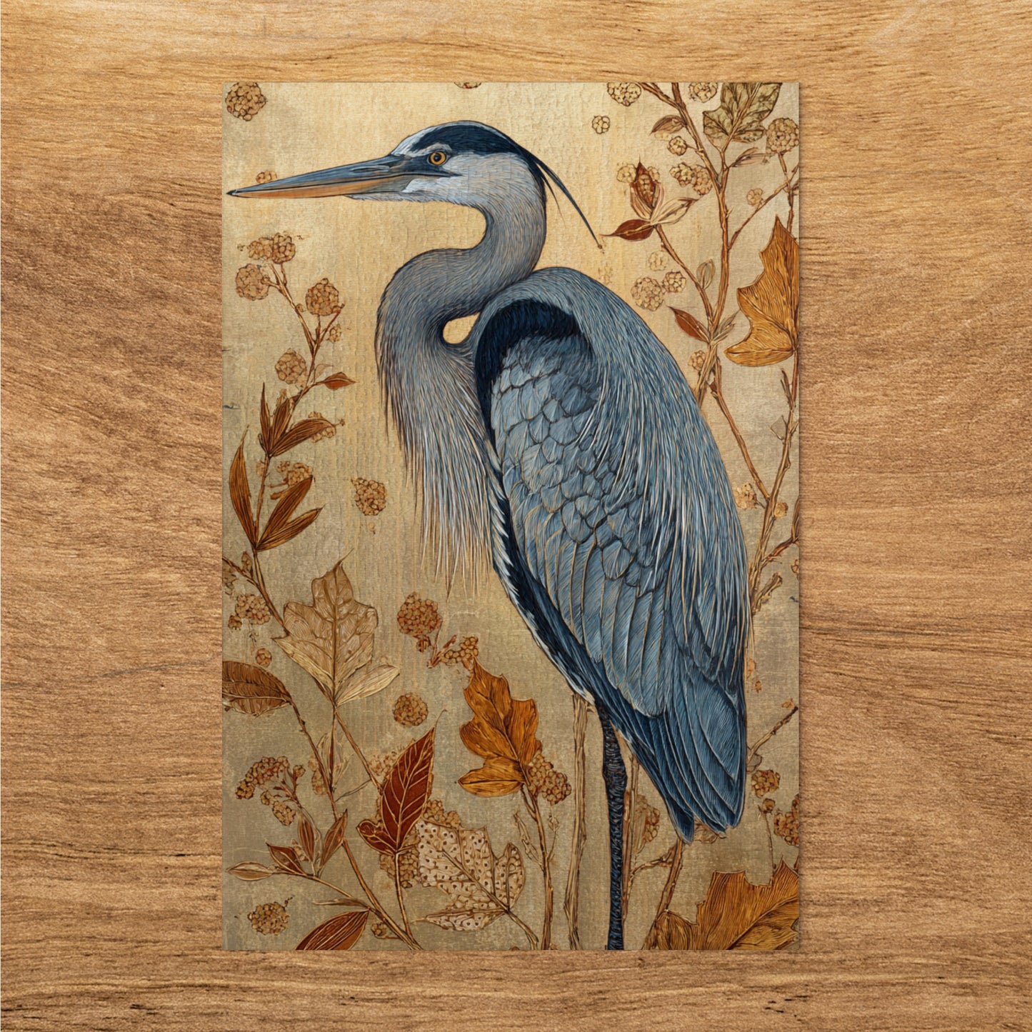 Elegant Heron Design with Botanical Elements Artwork