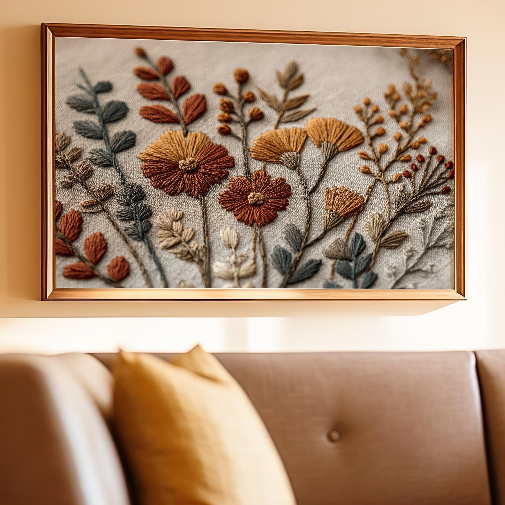 Intricate Floral Embroidery Wall Art for Home Decor