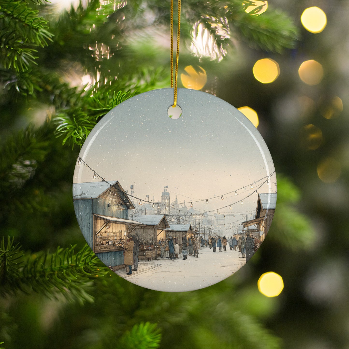 Christmas Village Market Scene Ornament Decor