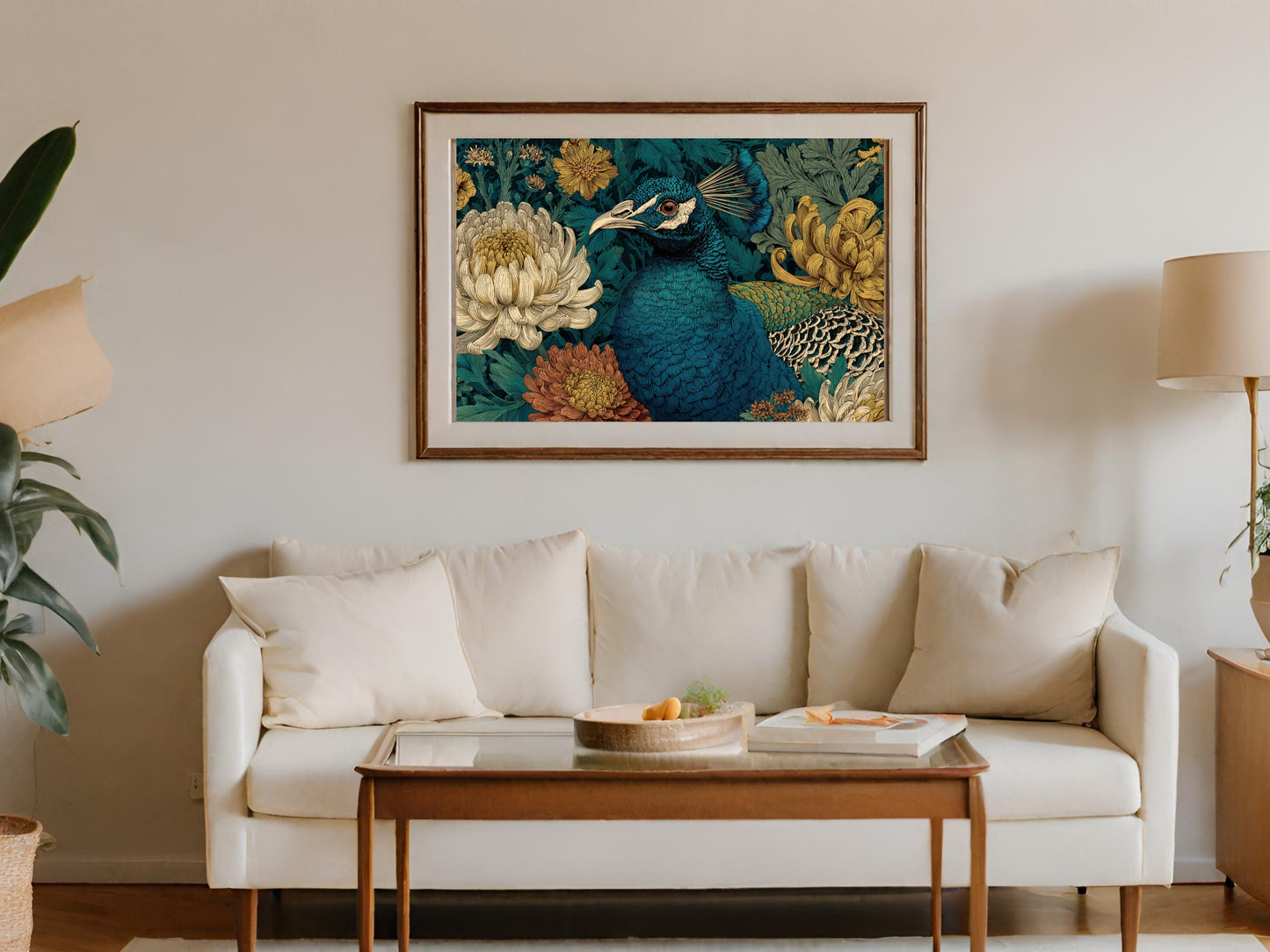 Exquisite Teal Peacock Floral Art Decor Framed Print product type
