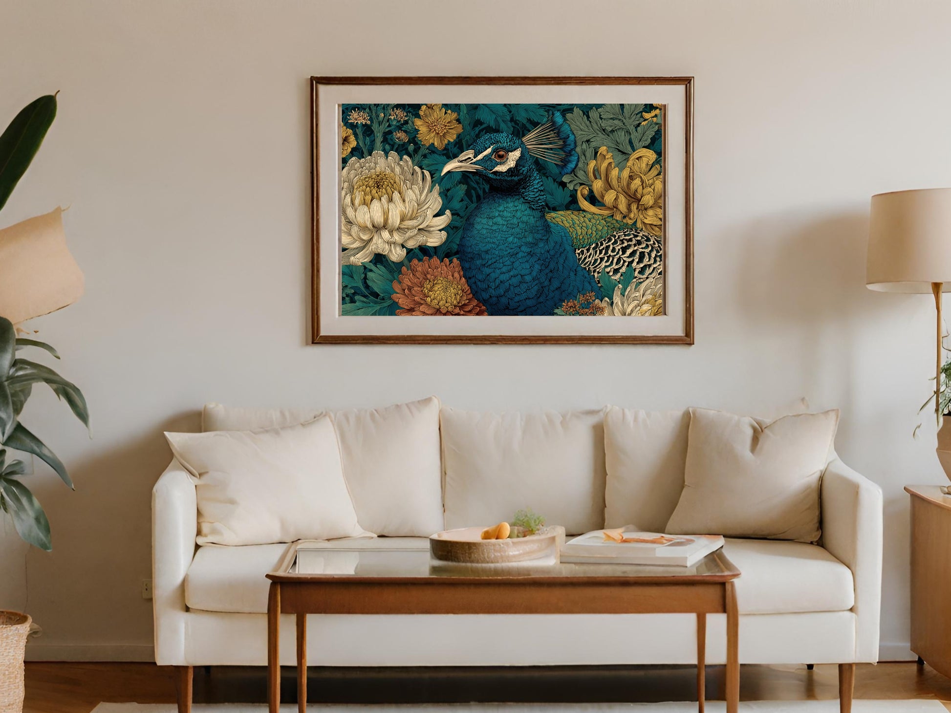 Exquisite Teal Peacock Floral Art Decor Framed Print product type
