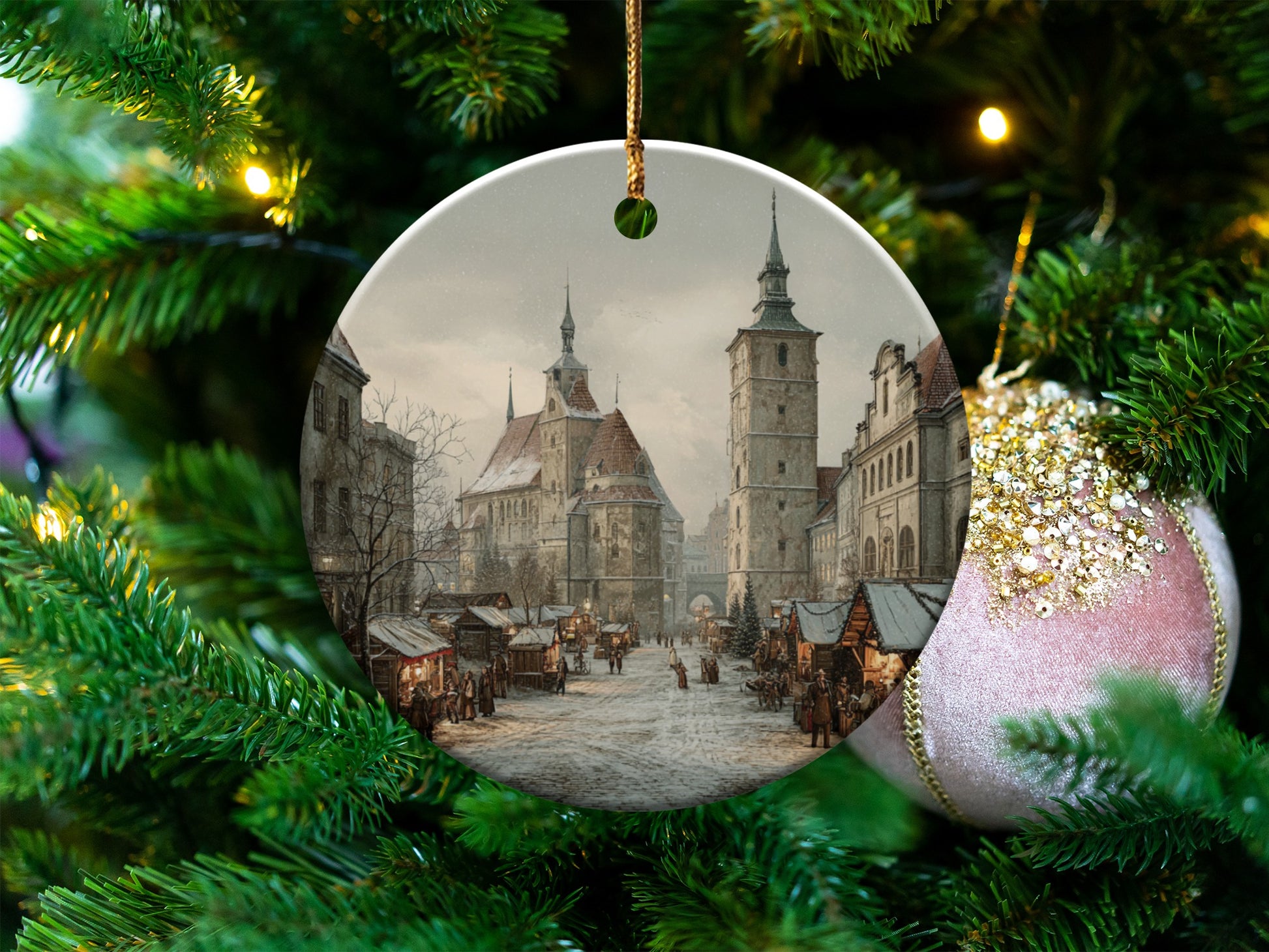 Beautiful Historic City Festive Ornament for Christmas Tree