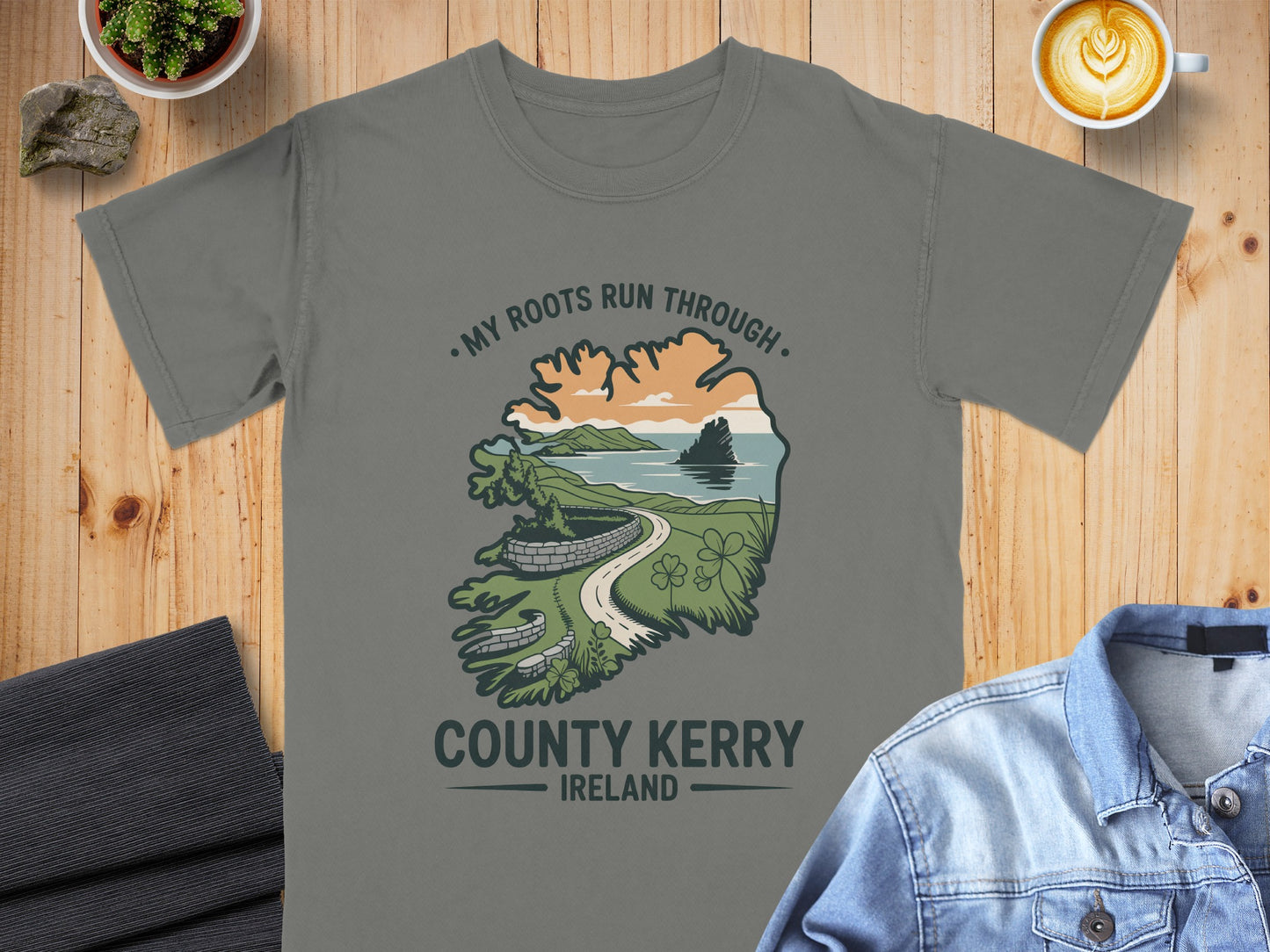 T-shirt with "County Kerry Ireland" and landscape graphic.
