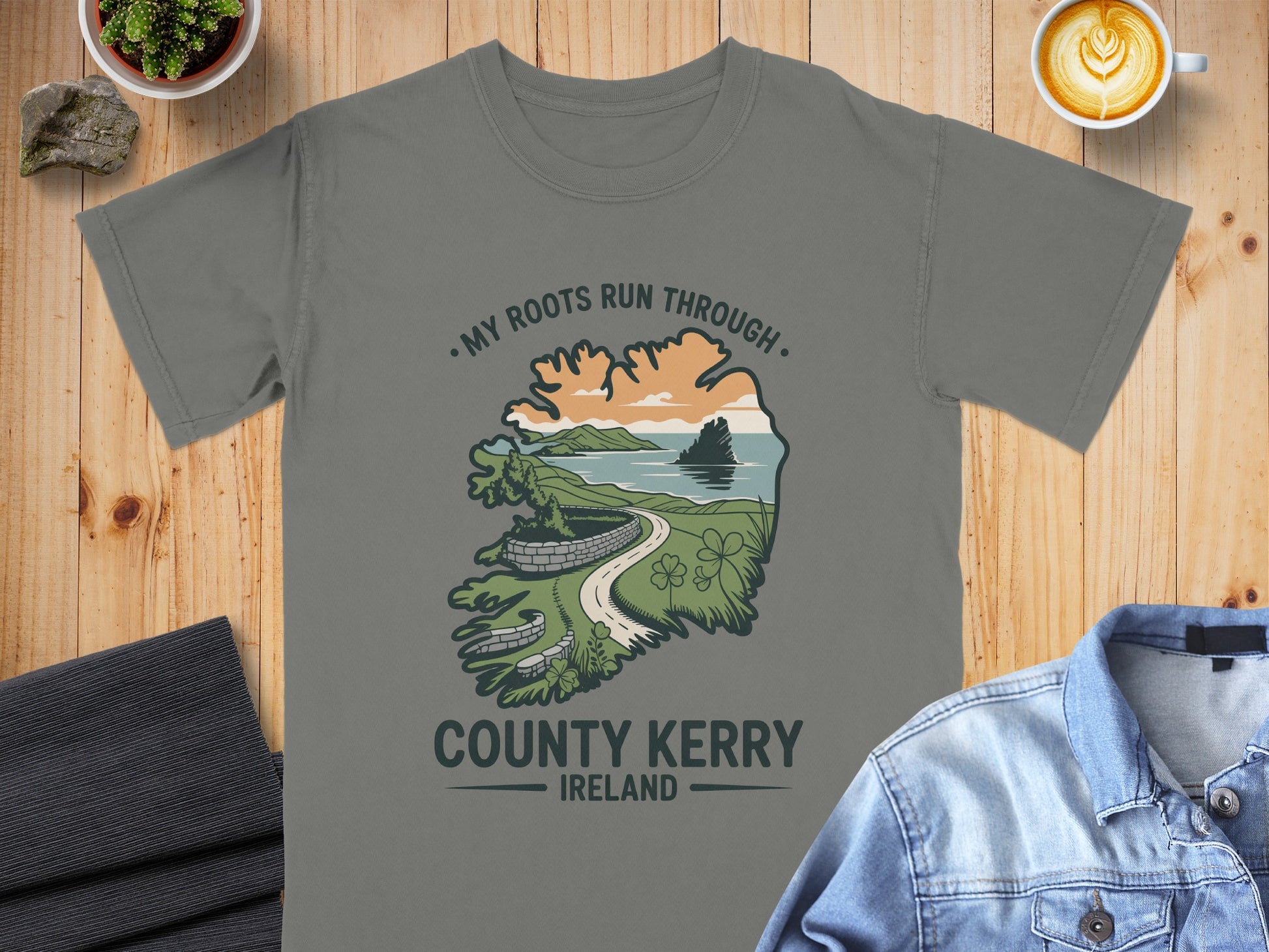 T-shirt with "County Kerry Ireland" and landscape graphic.