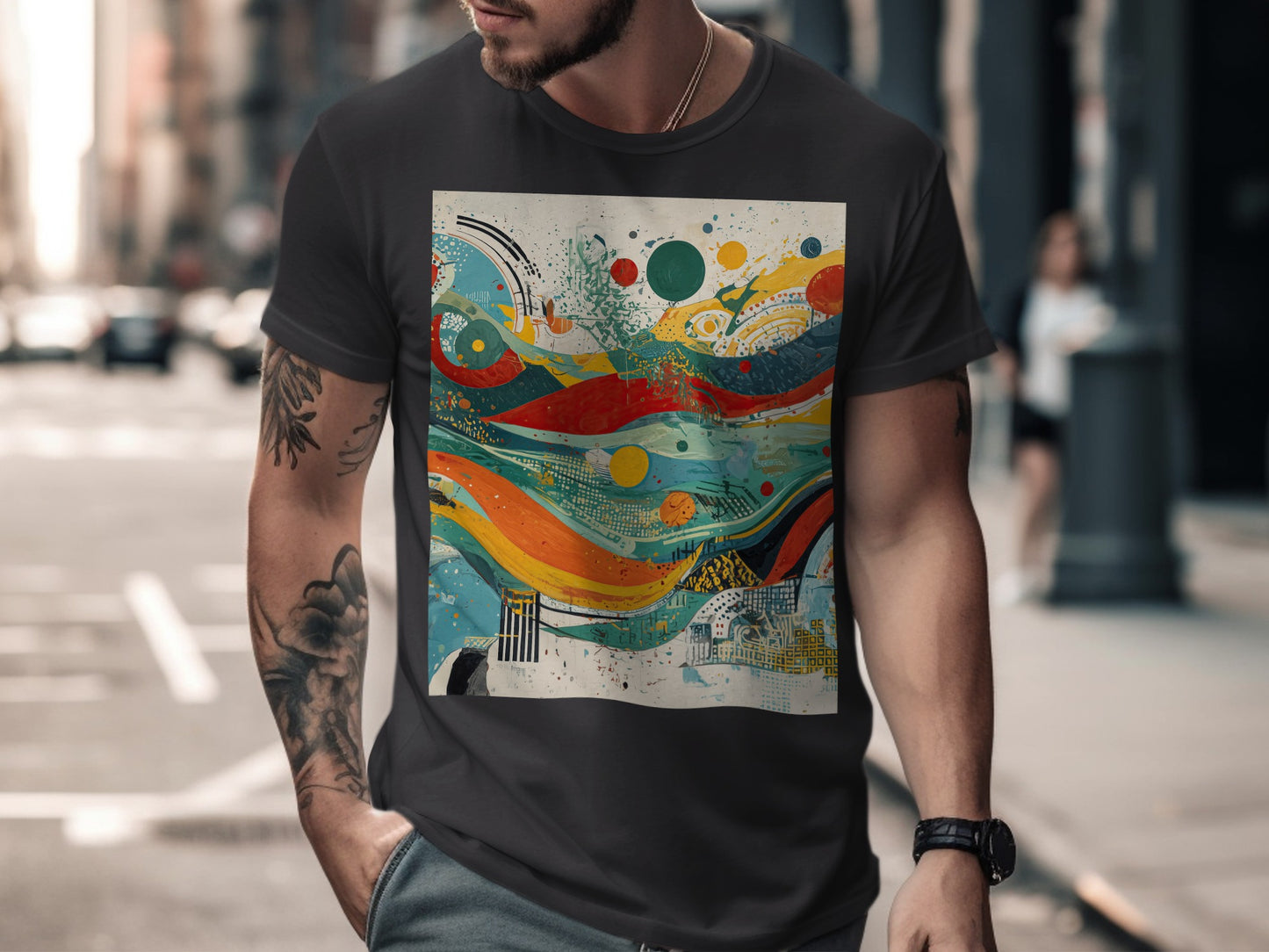 Vibrant Abstract Circles Splashes Geometric Modern T-shirt product type