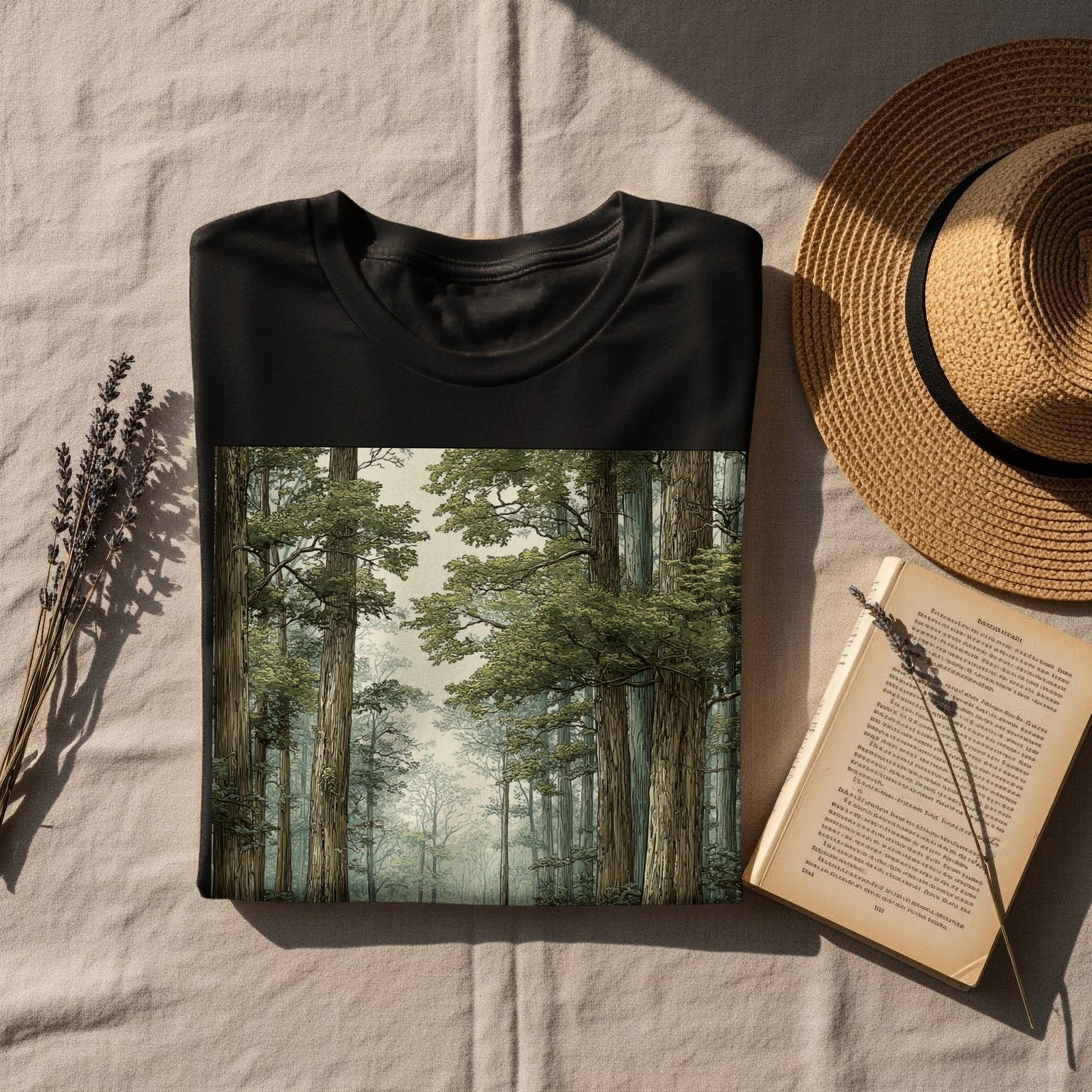 Tranquil forest design t-shirt perfect for nature lovers