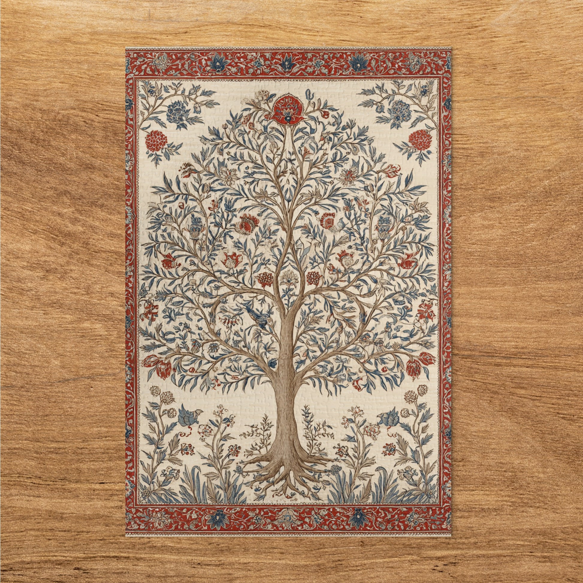 Embroidered Tree Tapestry with Floral Border design