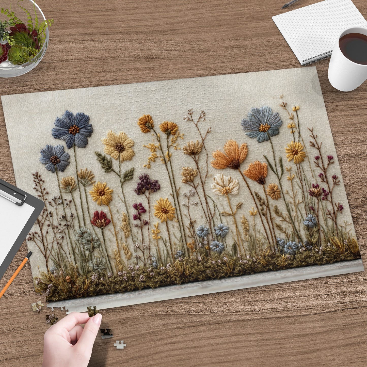 Embroidered Wildflower Scene Puzzle for Creative Fun