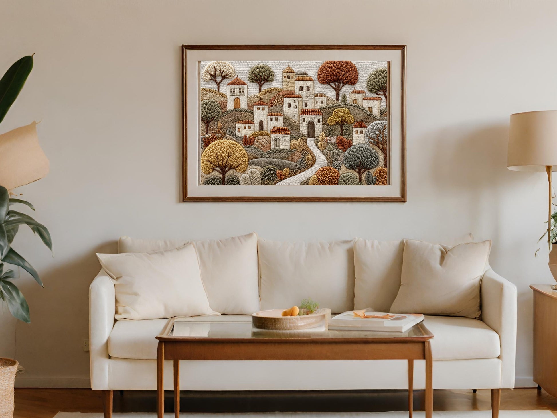 Autumn Village Landscape Framed Wall Art