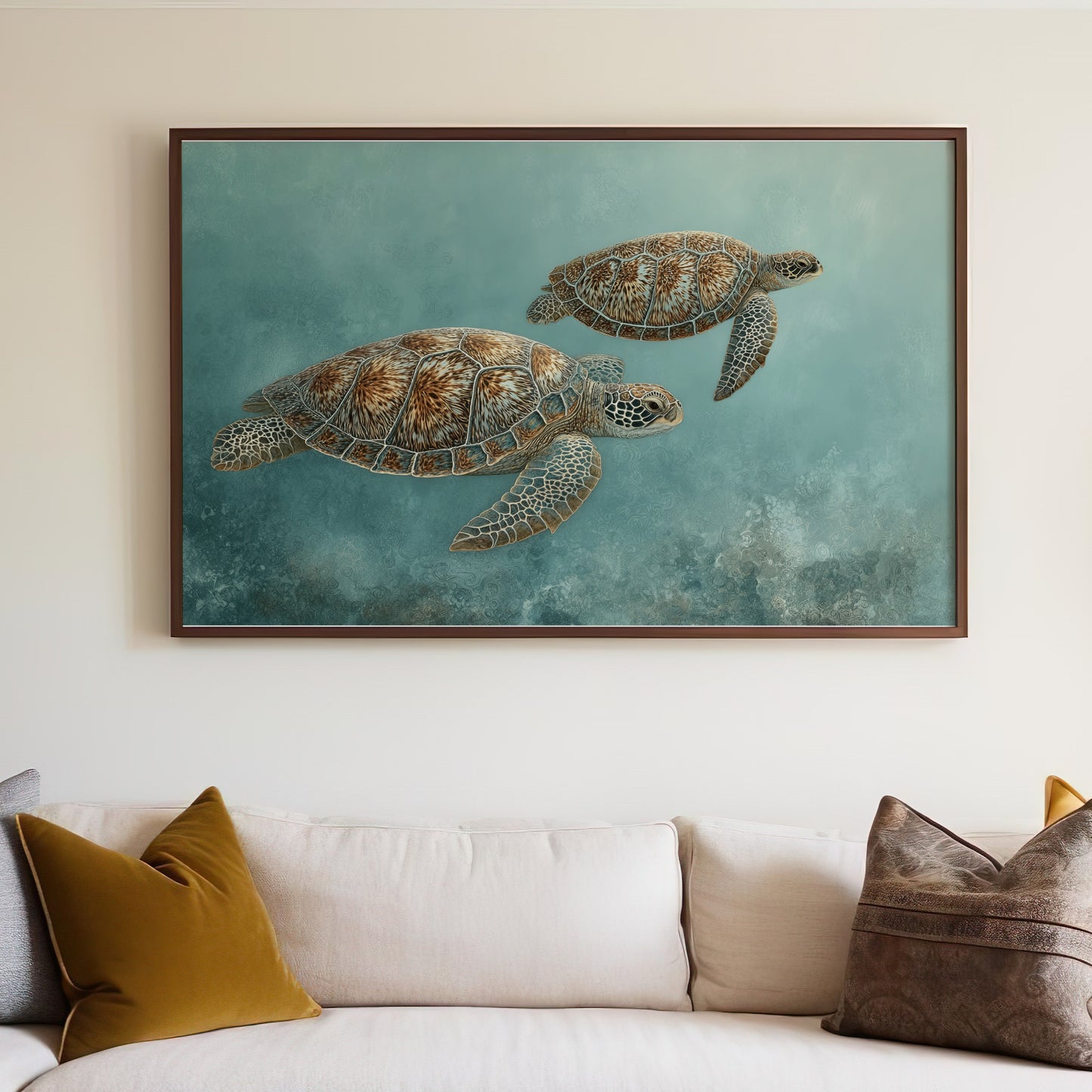 Sea Turtles Underwater Art Print on Wall Decor Product