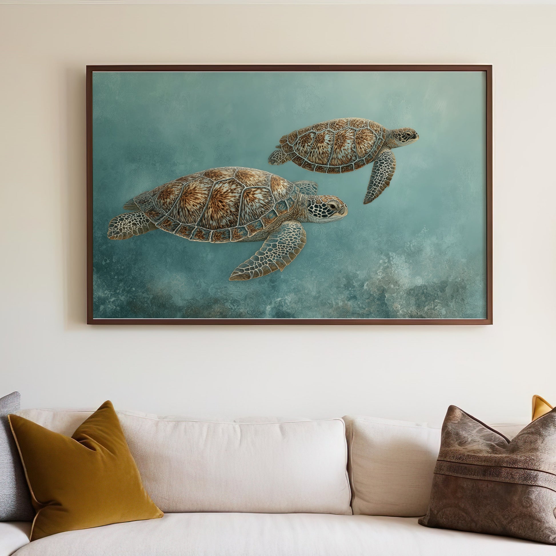 Sea Turtles Underwater Art Print on Wall Decor Product