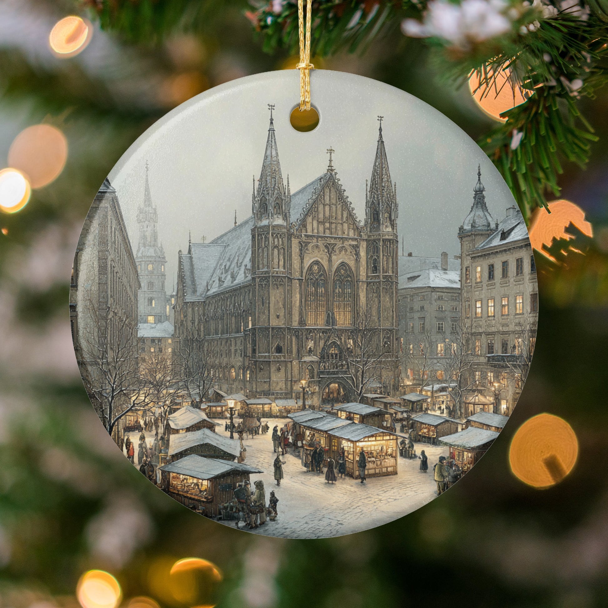 Beautiful Festive Cathedral Christmas Market Ornament