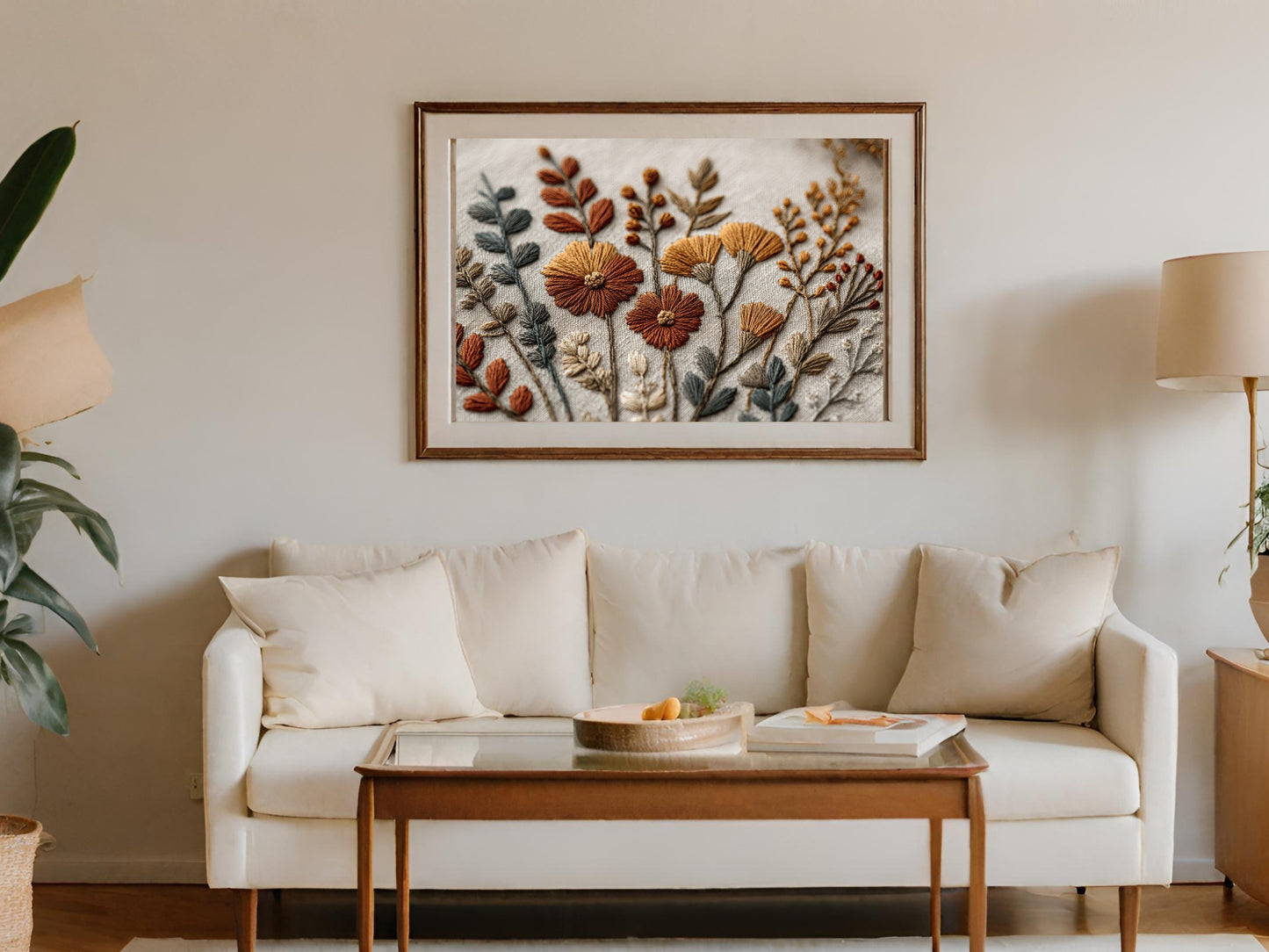 Elegant Framed Floral Embroidery Wall Art product