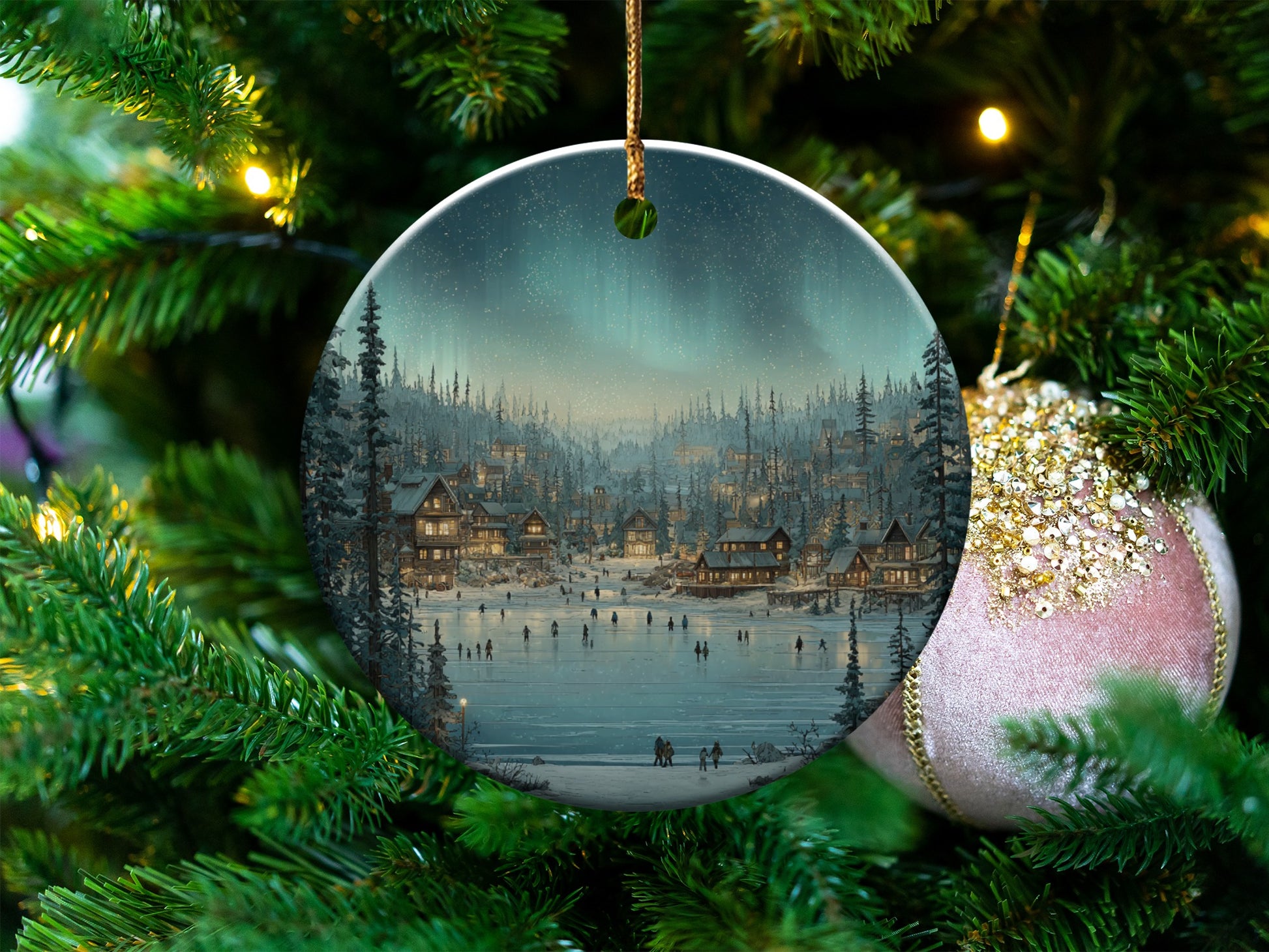Christmas Village Winter Night Scene Ornament