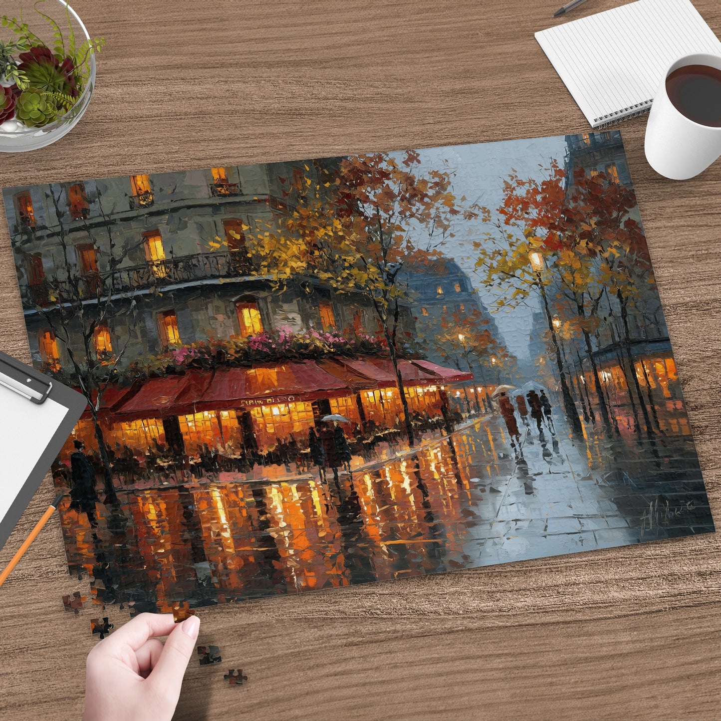 Impressionist Rainy City Autumn Evening Cafe Painting product type

Rainy street
Cityscape art
Cafe scene
Night painting
Autumn leaves
Impressionism
Oil painting look
Paris vibe
European street
Bistro art
Wet pavement
Street lights
Romantic scene
Urban art
Puzzle theme
Fall colors
Building lights
People umbrellas
Artistic decor
Wall art