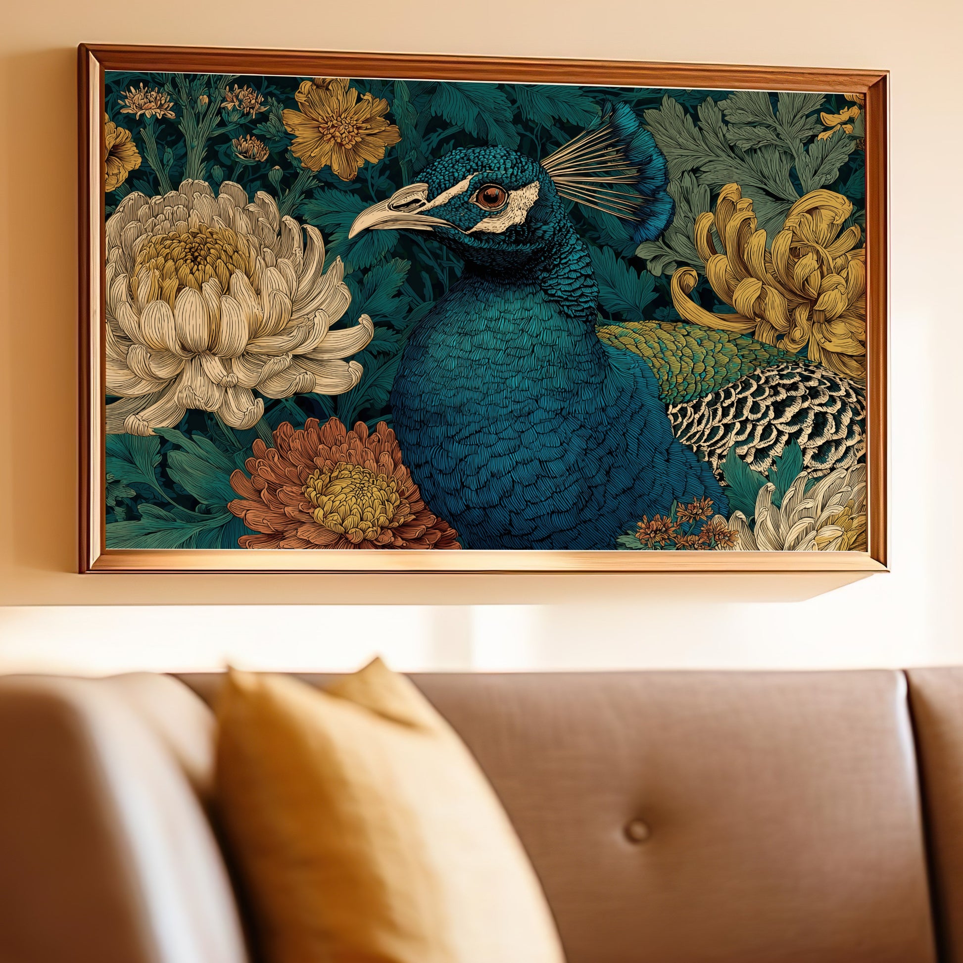 Peacock Floral Ornate Art Nouveau Style Framed Artwork product type