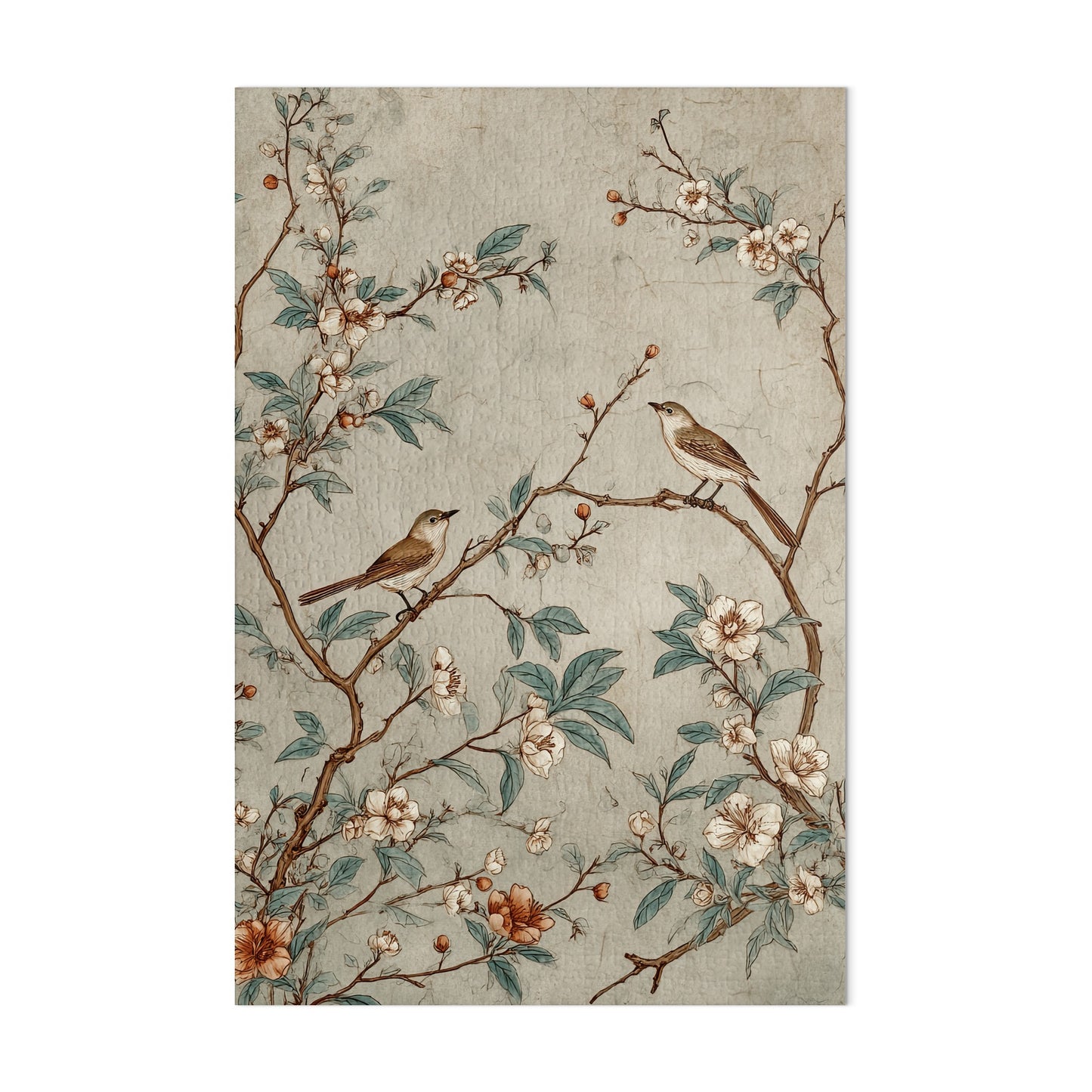 Vintage Birds and Blossoms Art Print Floral Wall Decor