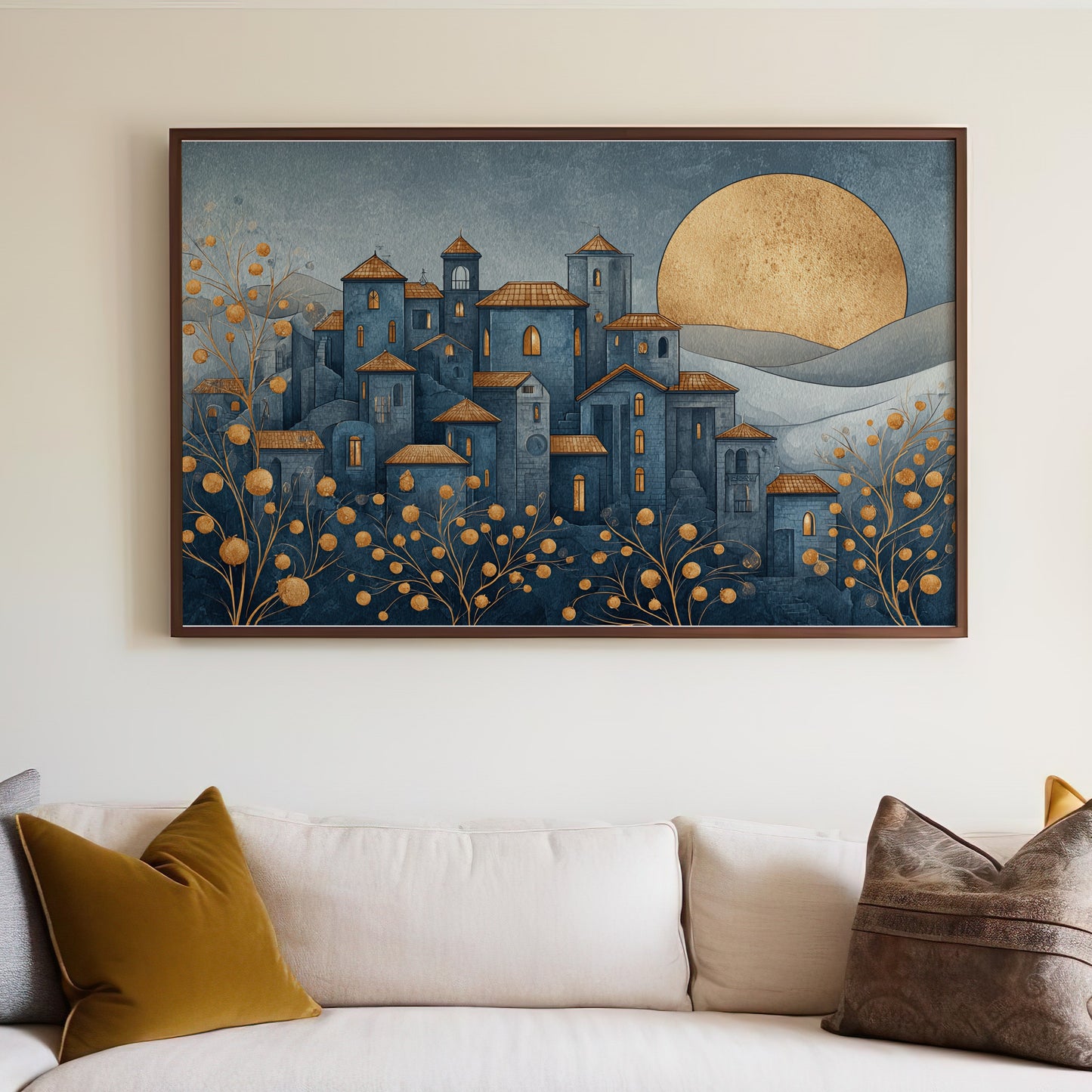 Sunlit Village with Golden Trees Wall Art Product