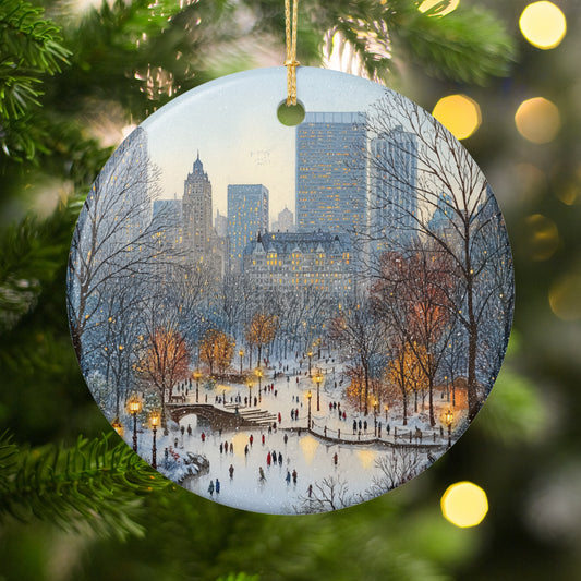 Winter Skating Scene Ceramic Christmas Ornament