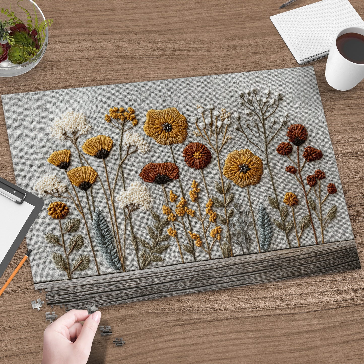 Embroidered Flower Design Table Mat for Home Decor