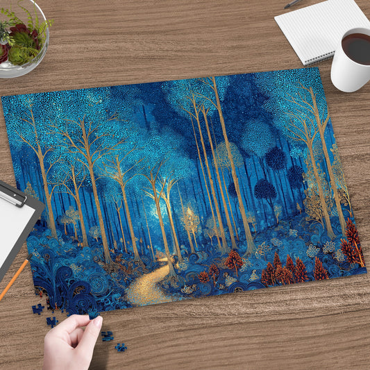 Enchanted Forest Golden Trees Blue Pattern product type
