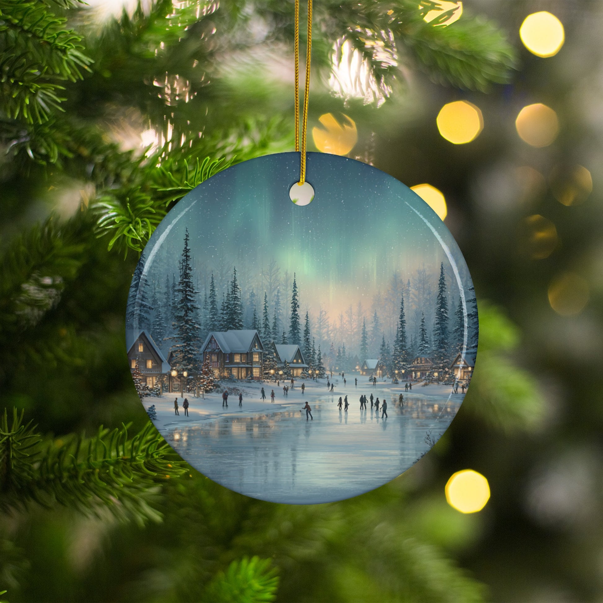 Serene Winter Village Scene Holiday Ornament