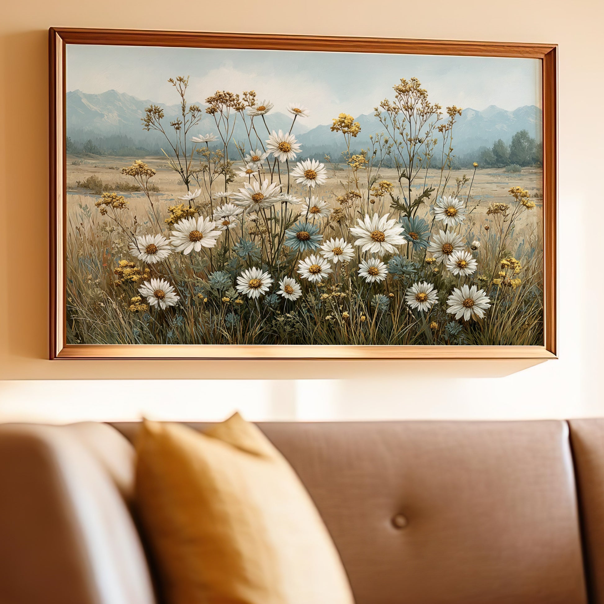 Beautiful Wildflower Field Vintage Framed Wall Art Decor