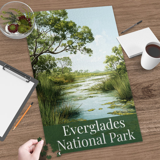 Scenic illustrated puzzle featuring Everglades National Park. Perfect for national park lovers, nature enthusiasts, and anyone who enjoys a relaxing yet engaging puzzle experience.