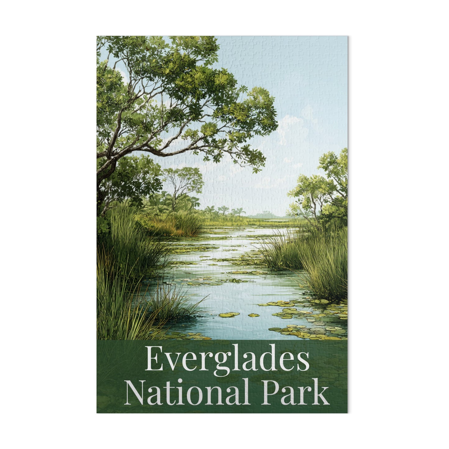 Scenic illustrated puzzle featuring Everglades National Park. Perfect for national park lovers, nature enthusiasts, and anyone who enjoys a relaxing yet engaging puzzle experience.