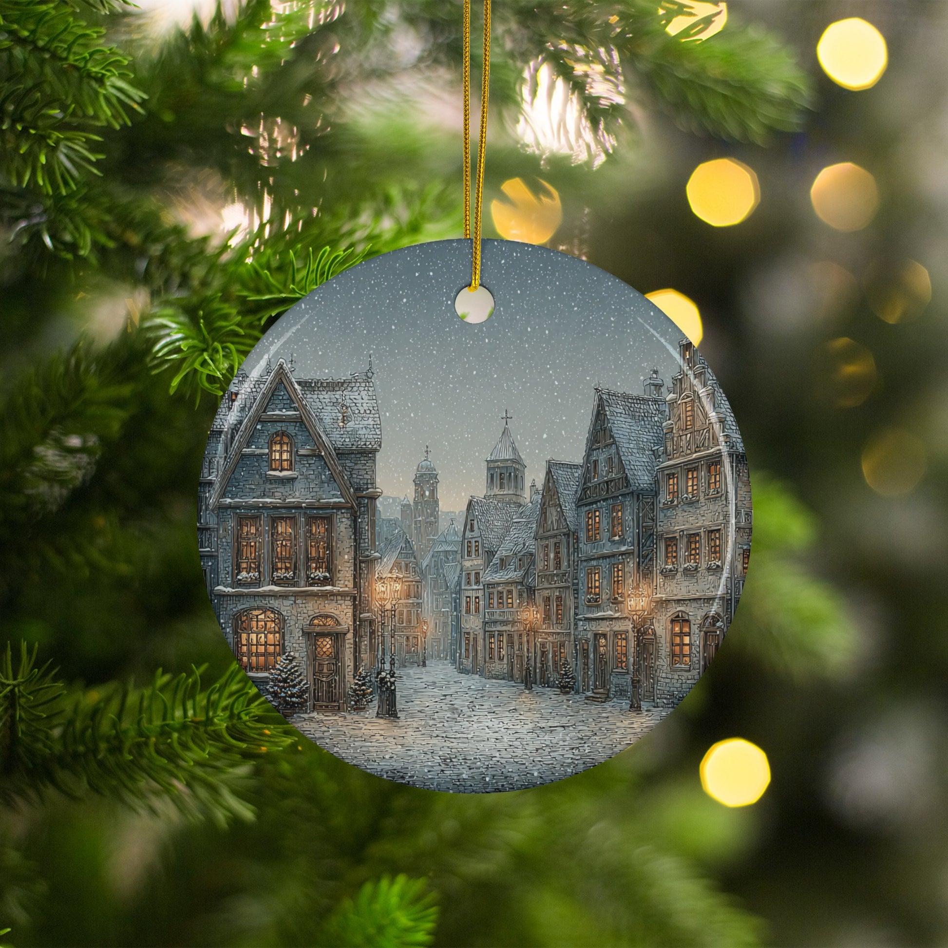 Beautiful Winter Village Scene Christmas Ornament