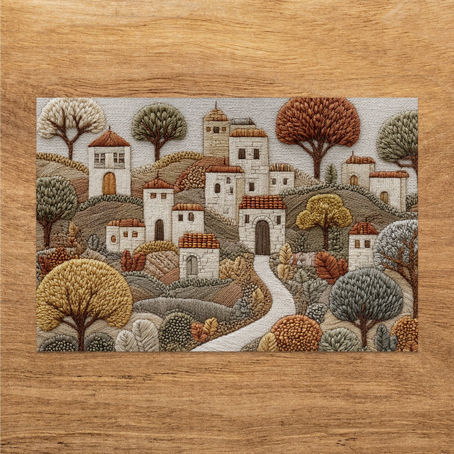 Medieval Town Embroidery Artwork for Home Decor